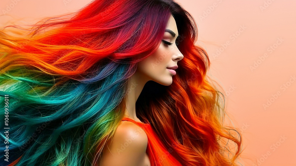 Magnifique femme aux cheveux arc-en-ciel Magnifique femme aux cheveux arc-en-ciel