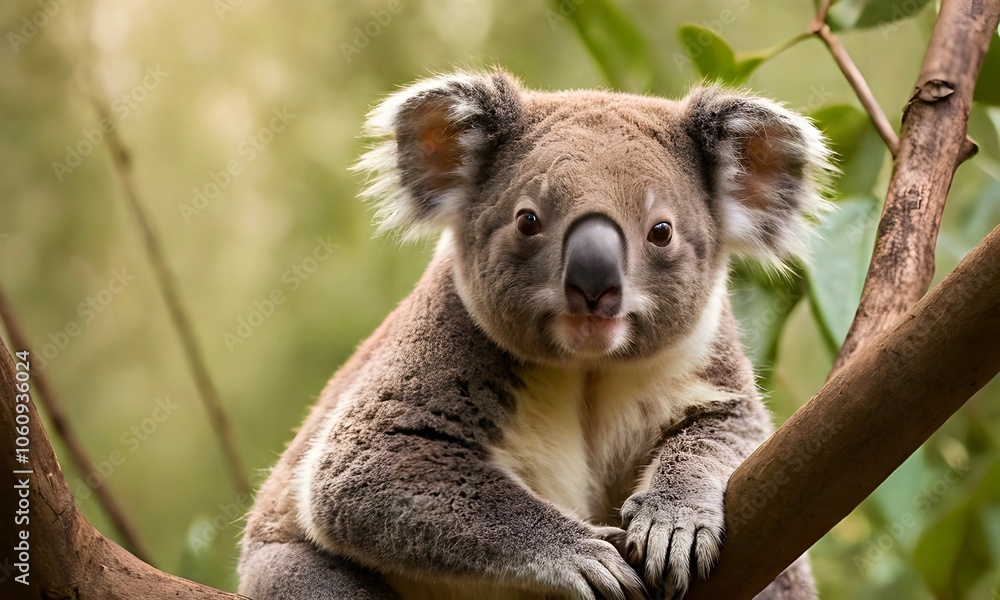 Obraz premium close up koala on tree against blooming green spring nature