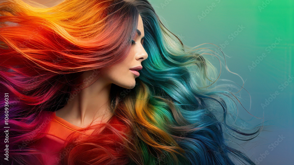 Naklejka premium Magnifique femme aux cheveux arc-en-ciel