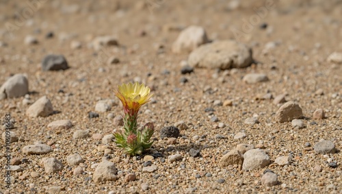 Vibrant cactus flower blooming in rocky desert