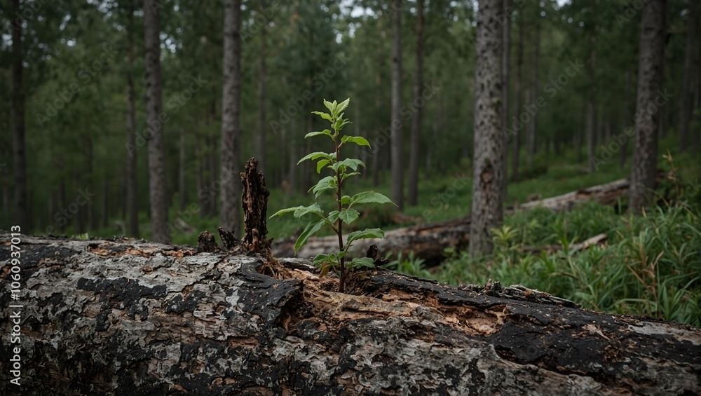 Life sprouting from decaying log in dense forest Life sprouting from decaying log in dense forest