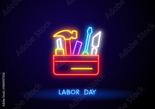 Construction worker installing heat and sound insulation material set of neon icons for web on black background