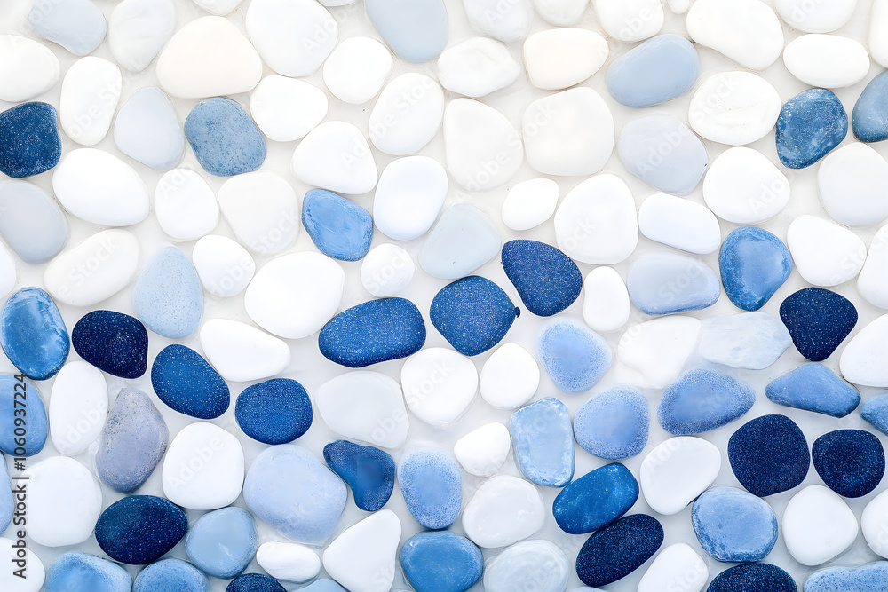 Fototapeta premium White And Blue Pebbles Under Clear Water Overhead Shot