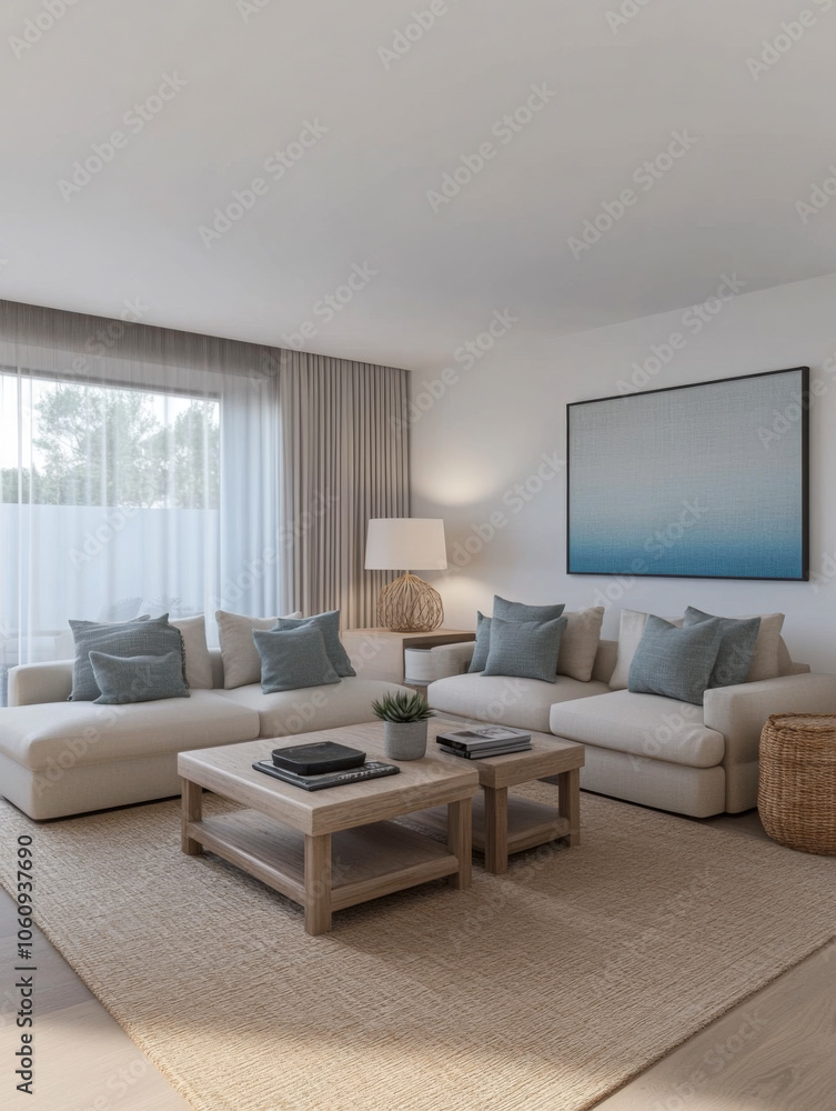 Fototapeta premium Modern living room with neutral tones and natural light during the day