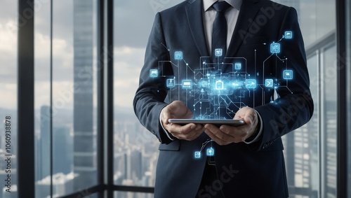 Wallpaper Mural Businessman connecting tech devices to each other Torontodigital.ca