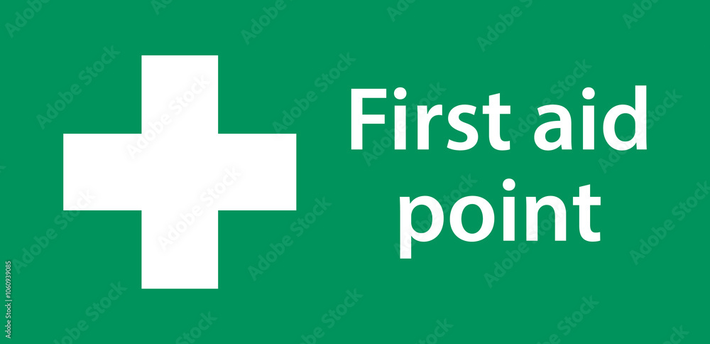Fototapeta premium First aid post box point green sign icon