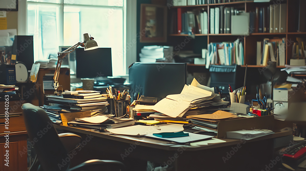 messy office workspace, Messy and cluttered office desk, Messy business office with piles of files and disorganized clutter messy office workspace, Messy and cluttered office desk, Messy business office with piles of files and disorganized clutter