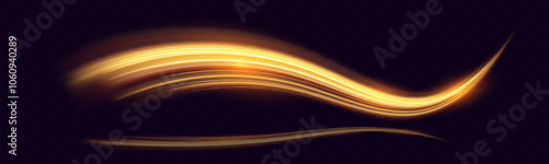 Golden Light Wave speed Lines: Shining Gold Design Element with Wavy Bright Stripes.	

