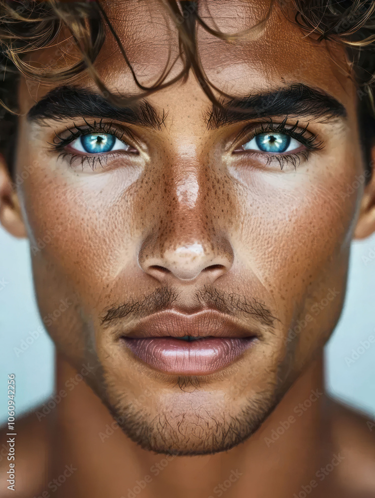 Portrait of a handsome young brunette man with blue eyes, close-up Portrait of a handsome young brunette man with blue eyes, close-up