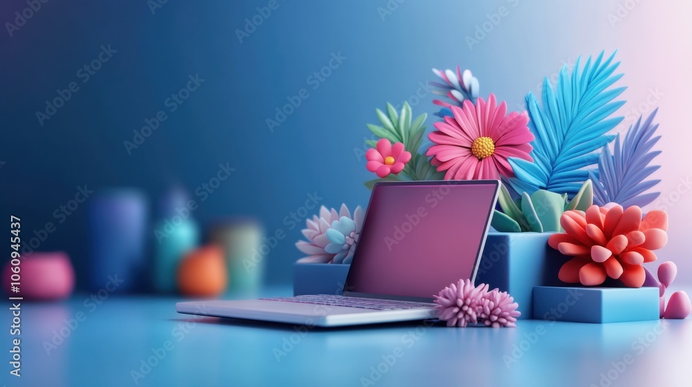 Colorful Laptop Arrangement with Flowers and Plants Colorful Laptop Arrangement with Flowers and Plants