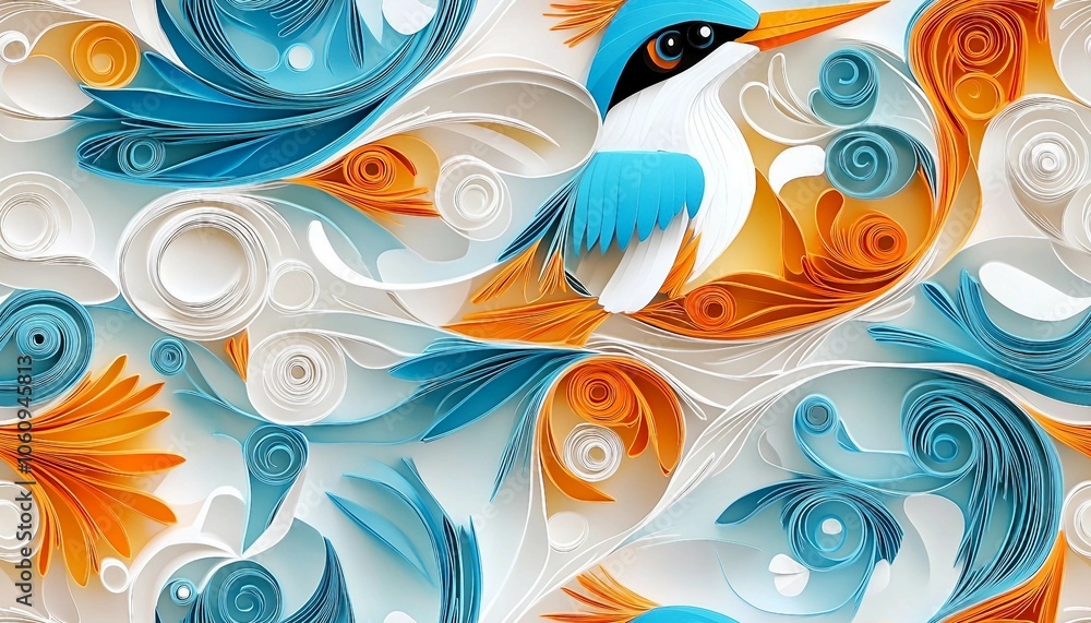 Obraz premium seamless pattern of a 3D Kingfisher Bird. 