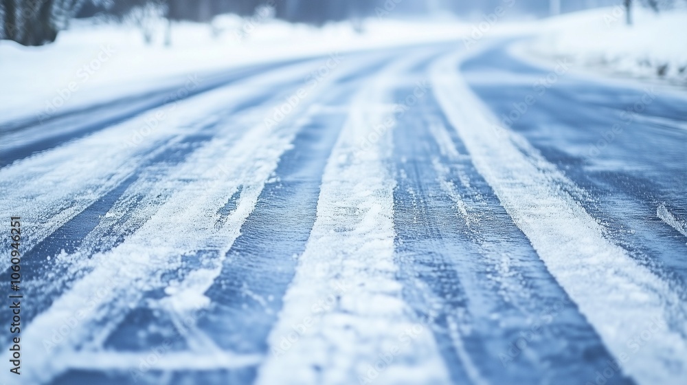 A Winter Highway Scene With Slippery Road And Covered Ice A Winter Highway Scene With Slippery Road And Covered Ice