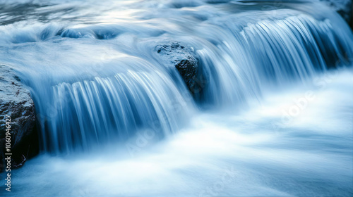 Lush waterfall in the forest. fresh water, stream, biodiversity, river in the forest