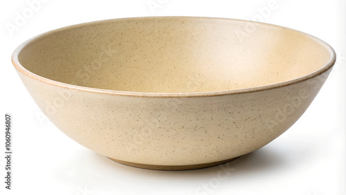 Simple beige ceramic bowl on a white background, kitchenware concept
