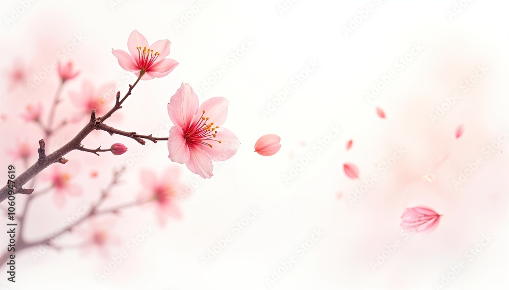 Abstract delicate cherry blossoms on a white background. Beautiful banner with space for text. Abstract delicate cherry blossoms on a white background. Beautiful banner with space for text.