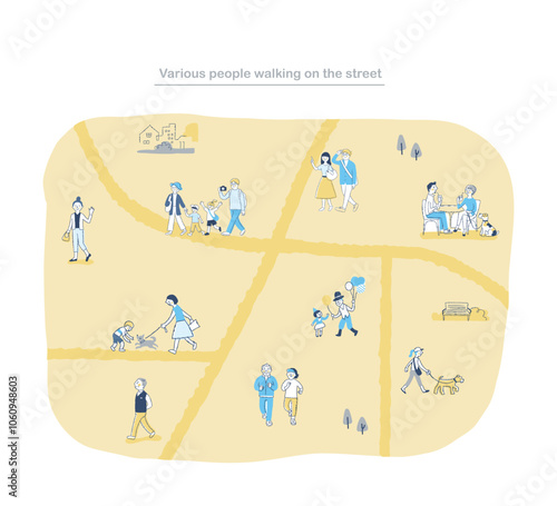 道を歩いているさまざまな人々