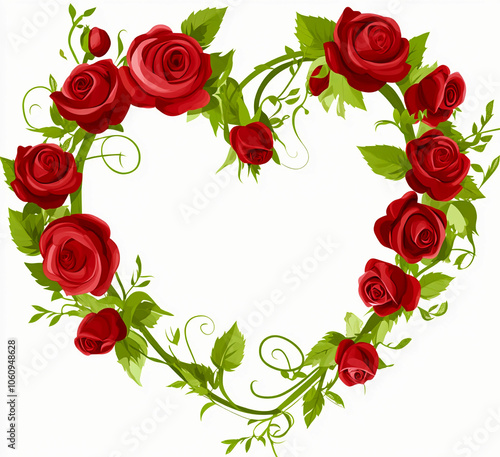 Flower isolated on white: Beautiful flowers Rose In Love Shape on White Background, Blossom, Flower rose