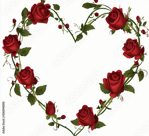 Flower isolated on white: Beautiful flowers Rose In Love Shape on White Background, Blossom, Flower rose