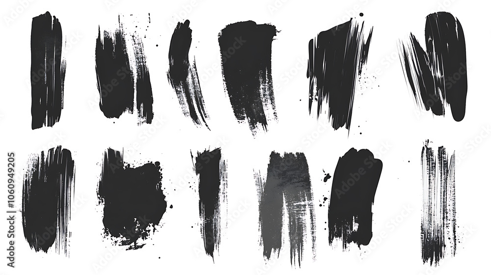Vector collection or set of artistic black paint, ink or acrylic hand made creative brush stroke backgrounds isolated on white as grunge or grungy art, education abstract elements frame design Vector collection or set of artistic black paint, ink or acrylic hand made creative brush stroke backgrounds isolated on white as grunge or grungy art, education abstract elements frame design