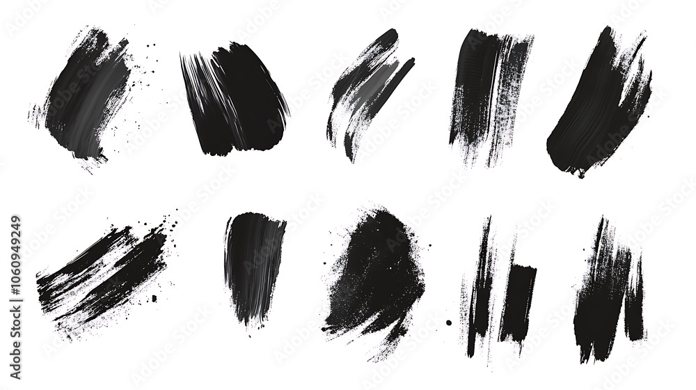 Vector collection or set of artistic black paint, ink or acrylic hand made creative brush stroke backgrounds isolated on white as grunge or grungy art, education abstract elements frame design Vector collection or set of artistic black paint, ink or acrylic hand made creative brush stroke backgrounds isolated on white as grunge or grungy art, education abstract elements frame design