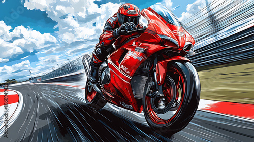 Vector drawing, Drawing of a racing motorcycle on a circuit race, for your design photo