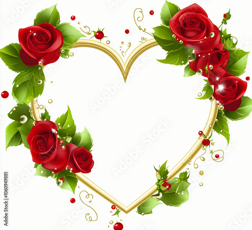 Flower isolated on white: Beautiful flowers Rose In Love Shape on White Background, Blossom, Flower rose