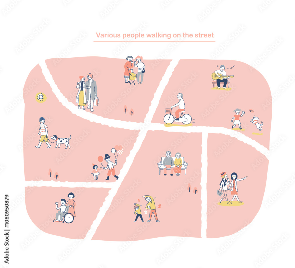 Fototapeta premium 道を歩いているさまざまな人々
