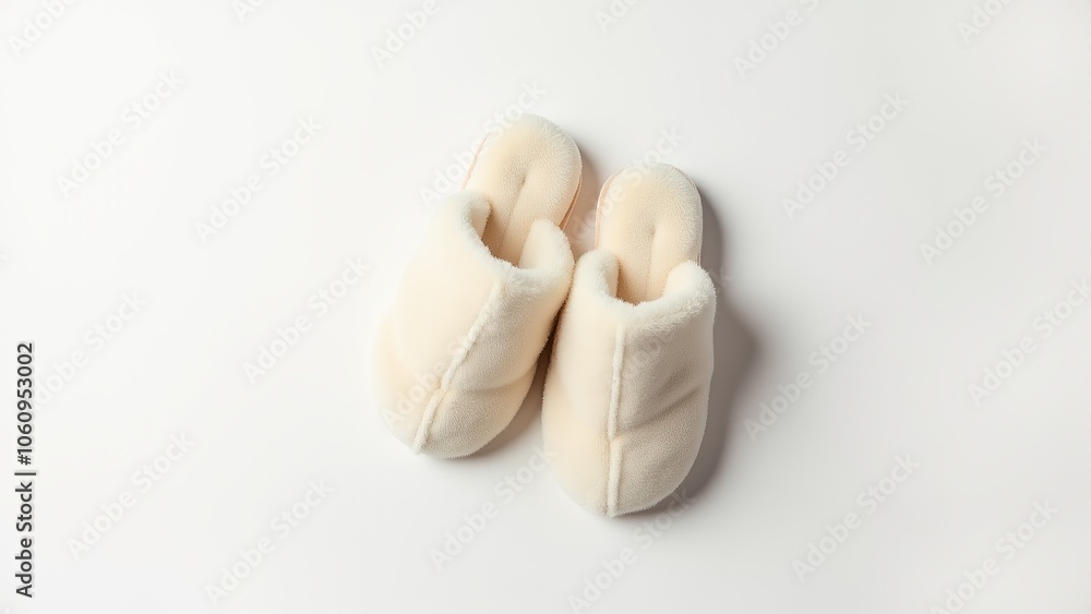 Cozy cream-colored slippers made of soft fleece material, perfect for relaxation and warmth on cool days. Everyday things that bring comfort at home. Cozy cream-colored slippers made of soft fleece material, perfect for relaxation and warmth on cool days. Everyday things that bring comfort at home.