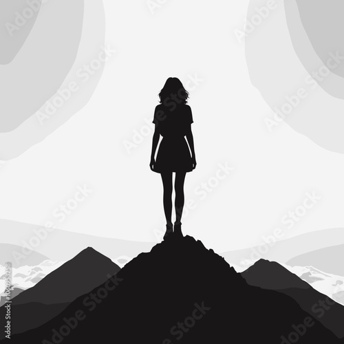 Woman Silhouette on Hill Icon – Great for Empowerment, Adventure, and Nature Themes