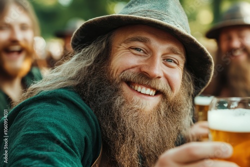 Joyful Gathering in a Fantasy Tavern Featuring Dwarves, Elves, and Orcs Celebrating With Drinks