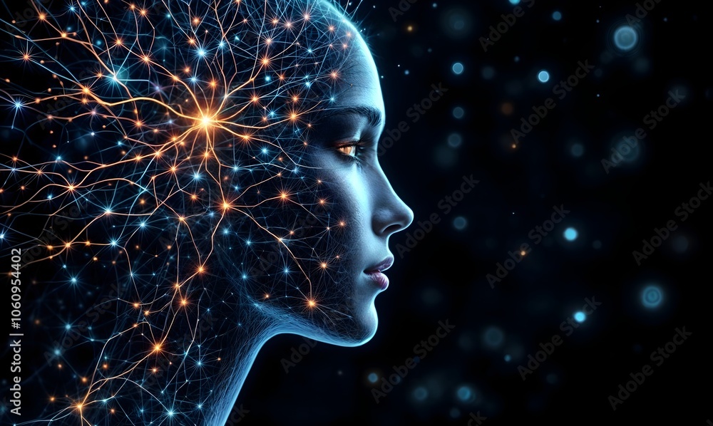 Conceptual portrait of a woman connecting with her consciousness Conceptual portrait of a woman connecting with her consciousness