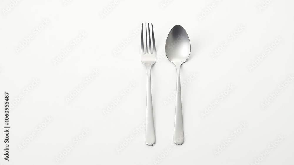 Minimalist white fork and spoon on a clean white background, highlighting simplicity and elegance. Everyday things used for dining. Minimalist white fork and spoon on a clean white background, highlighting simplicity and elegance. Everyday things used for dining.