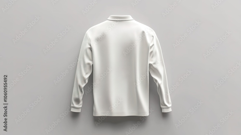 A back view of a long sleeve polo shirt mockup, neatly positioned on a neutral background, focusing on the smooth lines and fit, with subtle shading to enhance the design's realism A back view of a long sleeve polo shirt mockup, neatly positioned on a neutral background, focusing on the smooth lines and fit, with subtle shading to enhance the design's realism