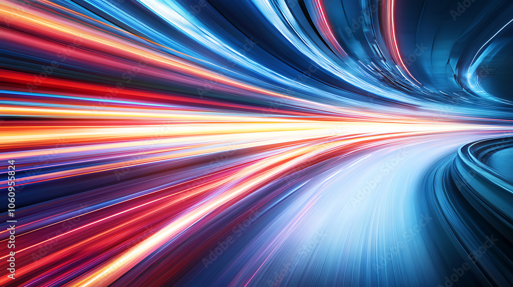 A dynamic cityscape with light trails representing fast movement on the highway A dynamic cityscape with light trails representing fast movement on the highway