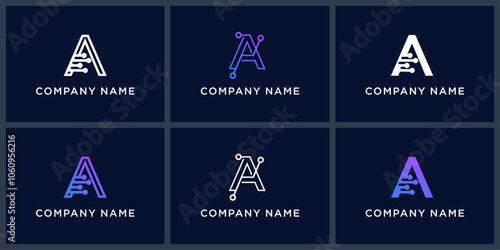 Vector set letter A datatech logo design