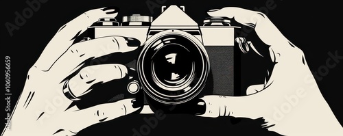 Close-up of hands holding a vintage film camera, showcasing creativity and photography passion. photo