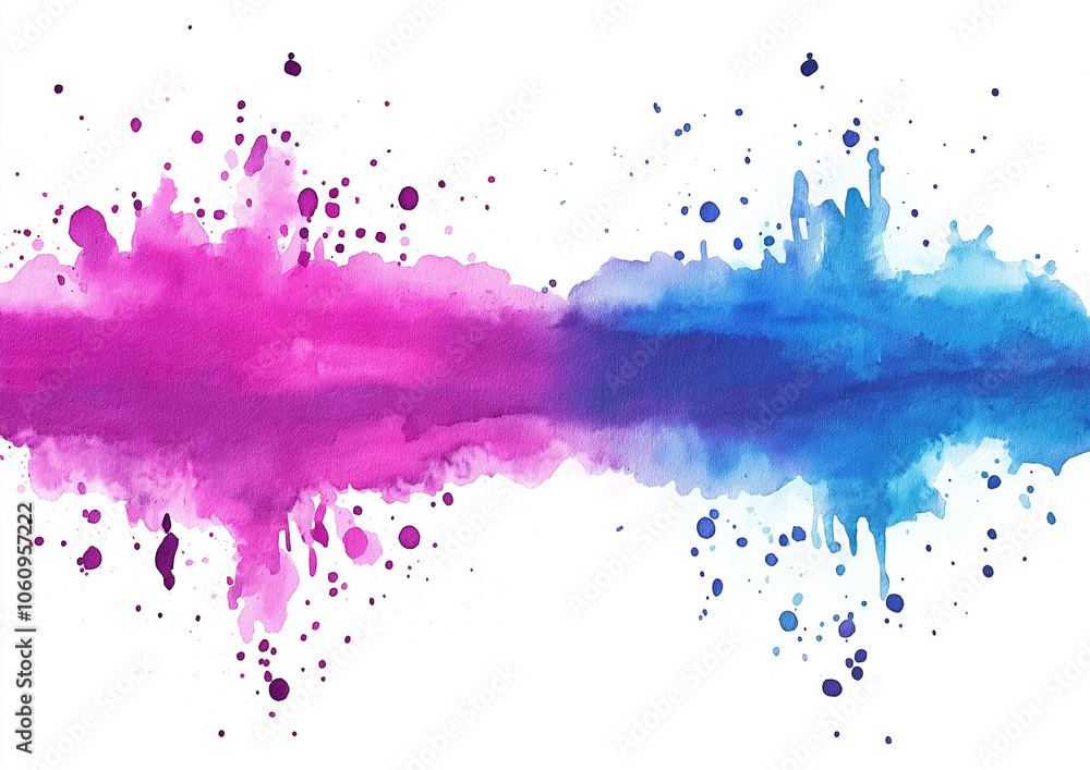A vibrant watercolor splash with a mix of blue, purple, and pink hues, featuring splatters and a fluid gradient blending, giving a textured and artistic appearance A vibrant watercolor splash with a mix of blue, purple, and pink hues, featuring splatters and a fluid gradient blending, giving a textured and artistic appearance