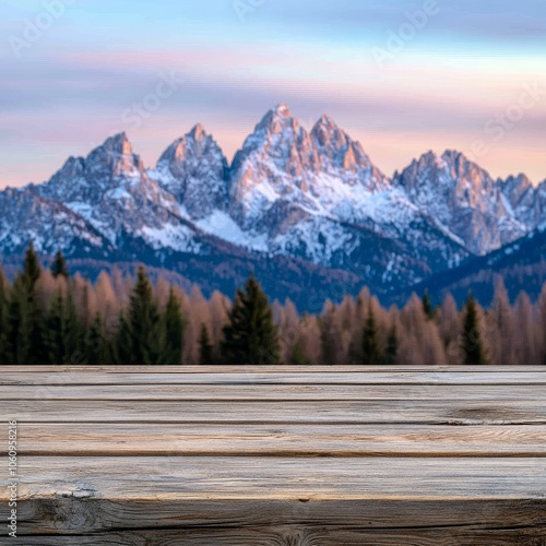 Winter landscape with snowflakes on a free space background for a table.