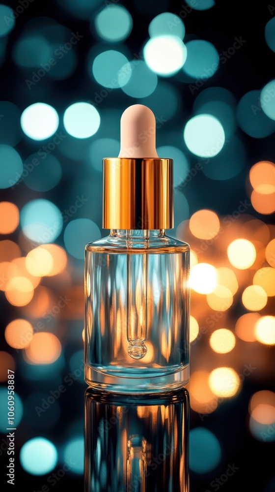 Elegant Dropper Bottle with Vibrant Bokeh Lights Elegant Dropper Bottle with Vibrant Bokeh Lights