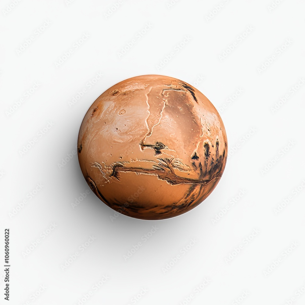 A photograph of Mars during the Martian winter, isolated against a white background A photograph of Mars during the Martian winter, isolated against a white background