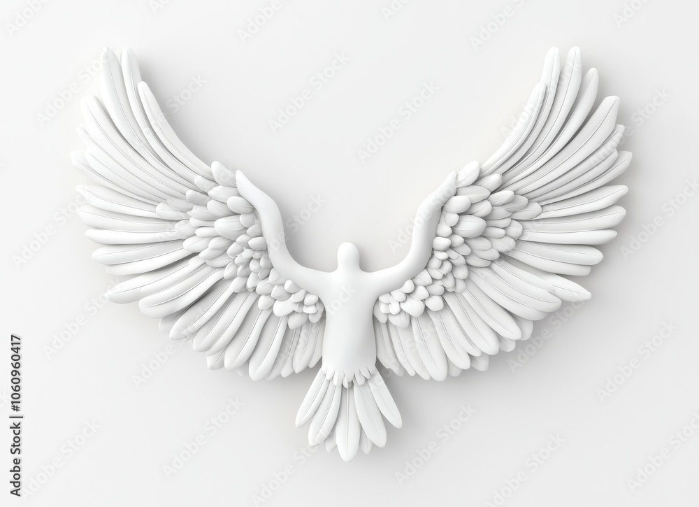 Fototapeta premium Isolated 3D white fantasy angel wings on a transparent background