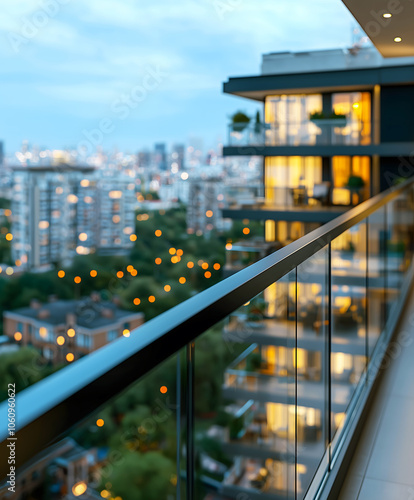 Modern Apartment Balcony with City View at Dusk