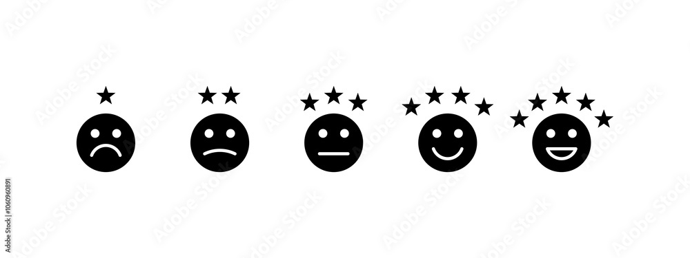 Customer experience vector icon. 1 to 5 star satisfaction rating vector icon sign, work experience symbol. Customer experience vector icon. 1 to 5 star satisfaction rating vector icon sign, work experience symbol.