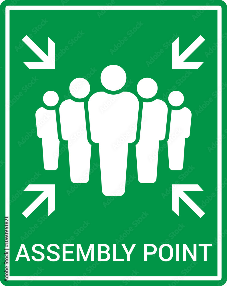 Emergency evacuation assembly point sign. Assembly point icon. Safety Signs. Evacuation Plan. Vector illustration Emergency evacuation assembly point sign. Assembly point icon. Safety Signs. Evacuation Plan. Vector illustration