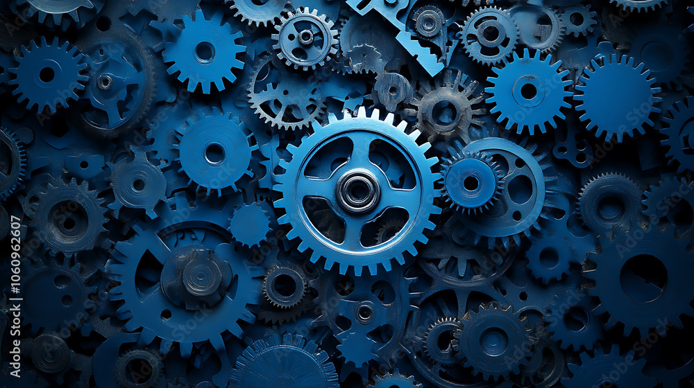 Abstract blue digital technology background with gears and cogs, dark color palette Abstract blue digital technology background with gears and cogs, dark color palette