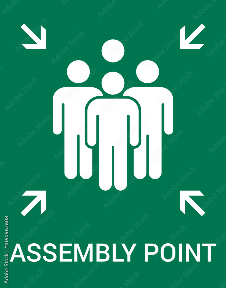 Emergency evacuation assembly point sign. Assembly point icon. Safety Signs. Evacuation Plan. Vector illustration Emergency evacuation assembly point sign. Assembly point icon. Safety Signs. Evacuation Plan. Vector illustration