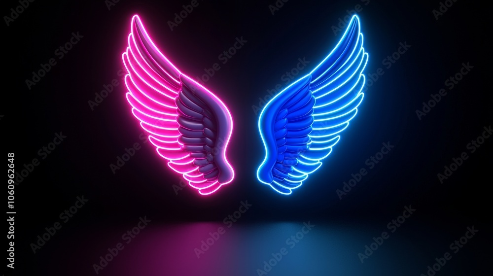 Fototapeta premium On a black background, pink and purple wings
