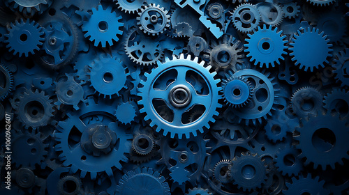 Wallpaper Mural Abstract blue digital technology background with gears and cogs, dark color palette Torontodigital.ca