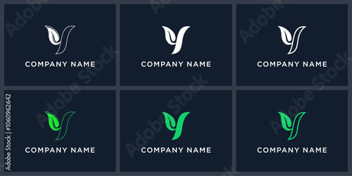 set abstract letter Y green leaf logo design