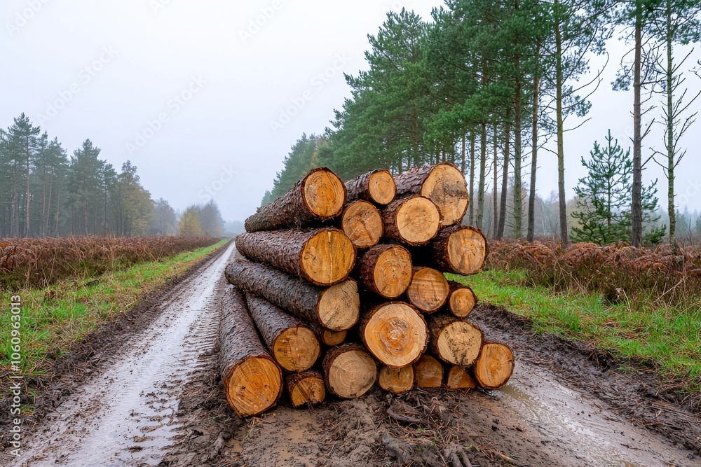 In forests, stacked tree trunks are used for winter fuel In forests, stacked tree trunks are used for winter fuel